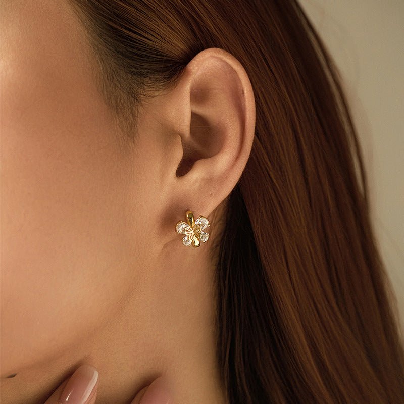 18K Gold Square Zircon Stud Earrings - Shuling Jewelry