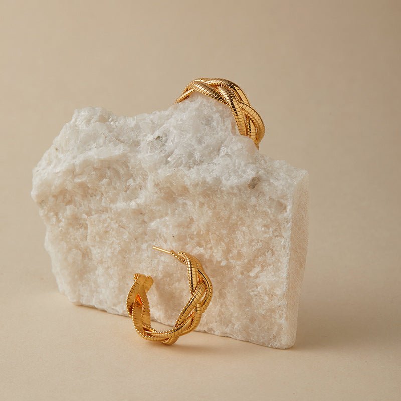 18K Gold Twisted Braid Wrapped Earrings - Shuling Jewelry