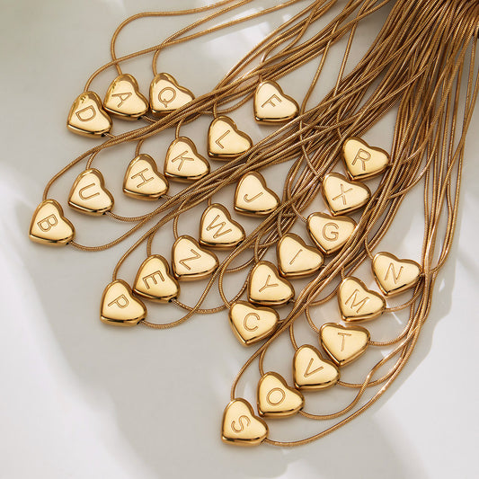 18K Gold Letter Heart Pendant Necklaces