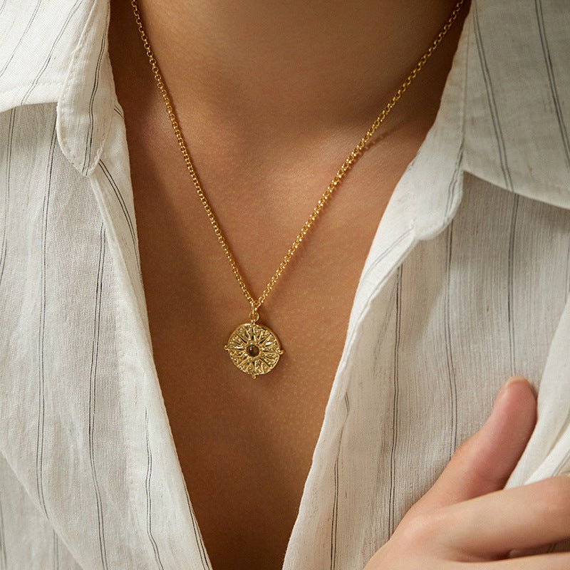 18K Gold Round Cross Necklace - Shuling Jewelry