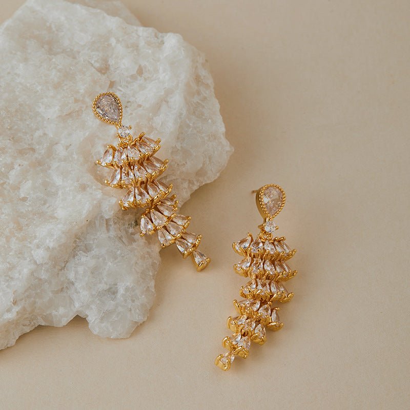 18K Gold Zircon Tassel Earrings - Shuling Jewelry