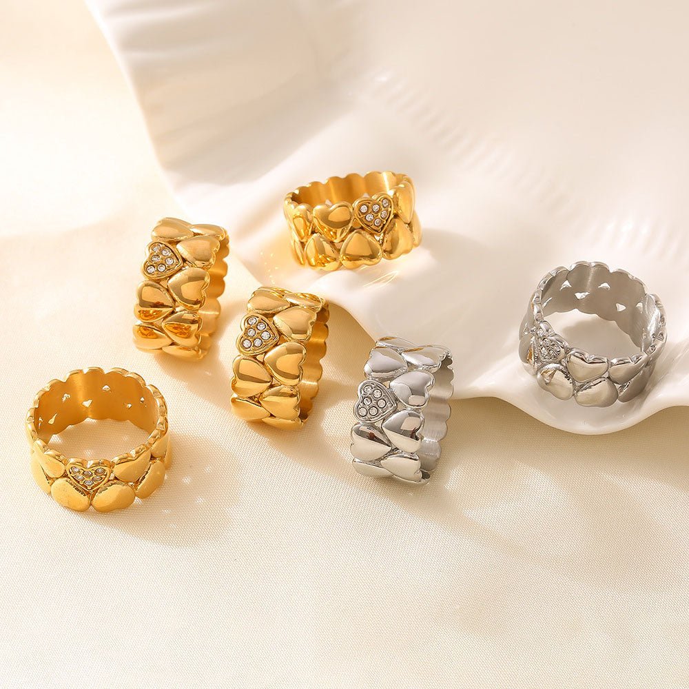 18K Gold Vintage Heart Double - layered Rings - Shuling Jewelry