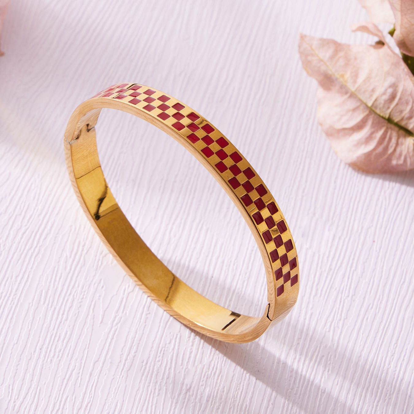 Retro Checkered & Geometric Gold Bangles