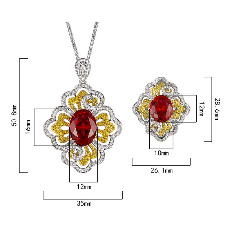 Majestic Crimson Bloom: Vintage Two-Tone Ruby Jewelry Set