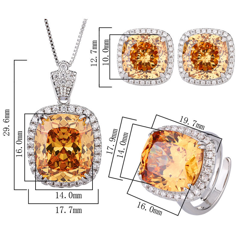Cushion Cut Champange Halo Jewelry Set