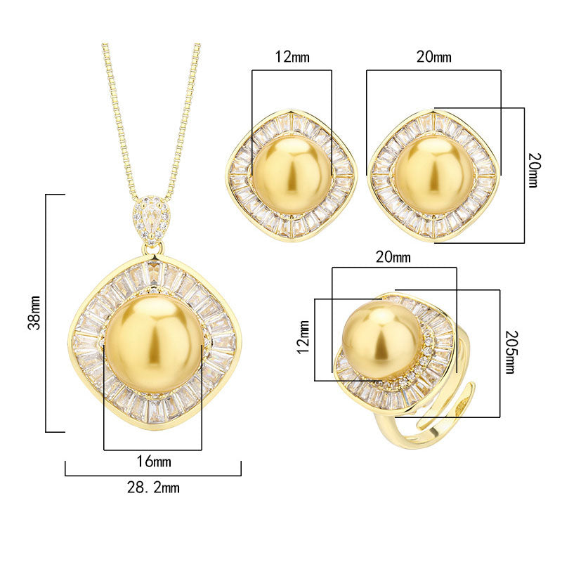 Luxury Golden Pearl and Baguette Crystal Jewelry Set