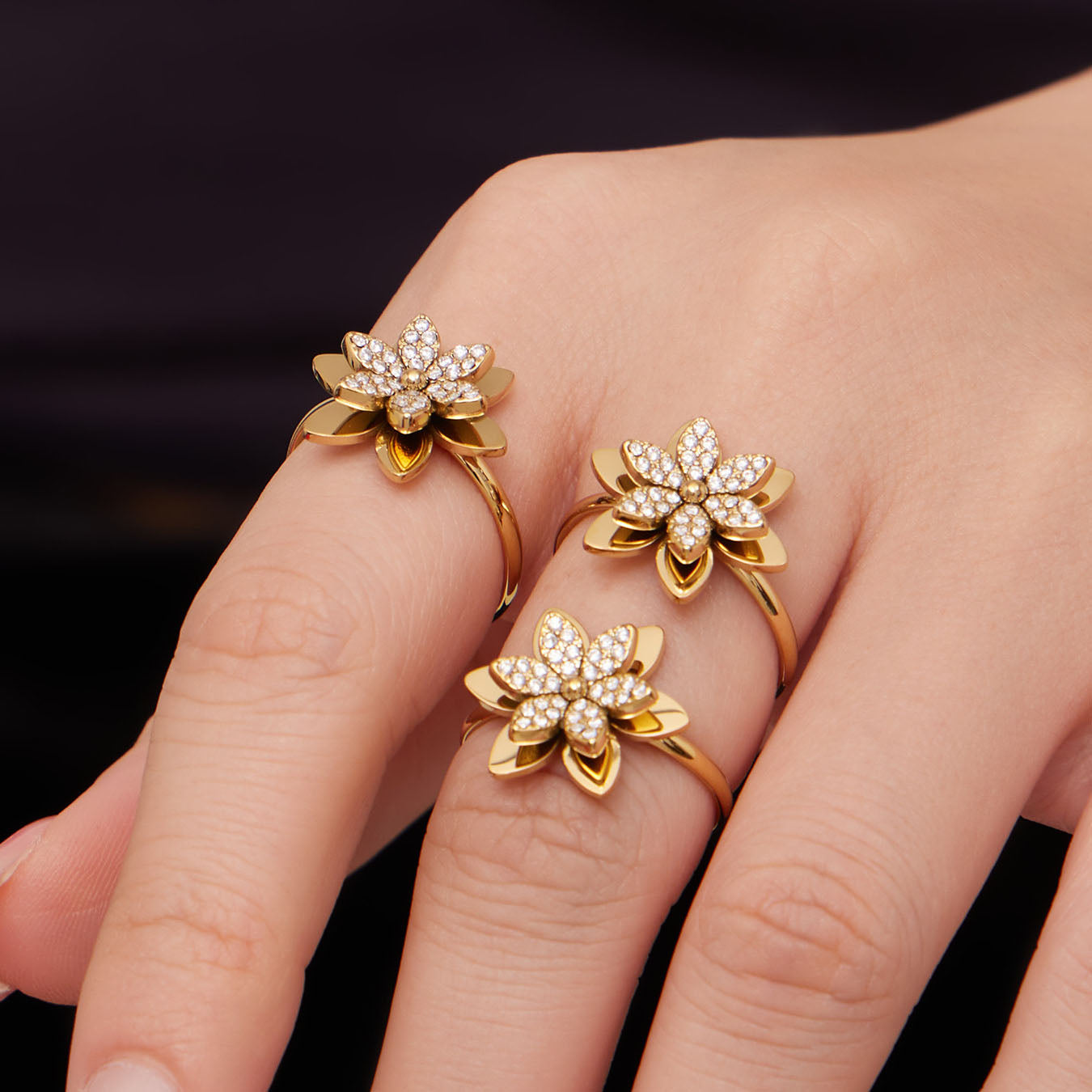 Sparkling Zircon Flower Gold Jewelry Sets