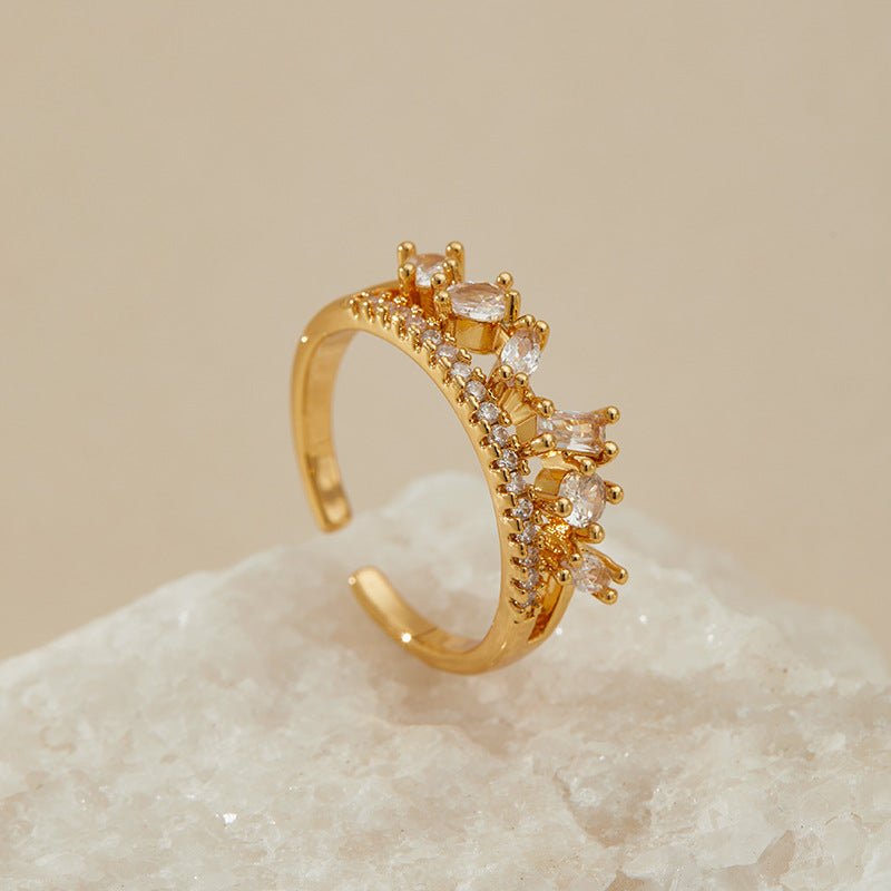 18K Gold Zircon Flower Rings - Shuling Jewelry