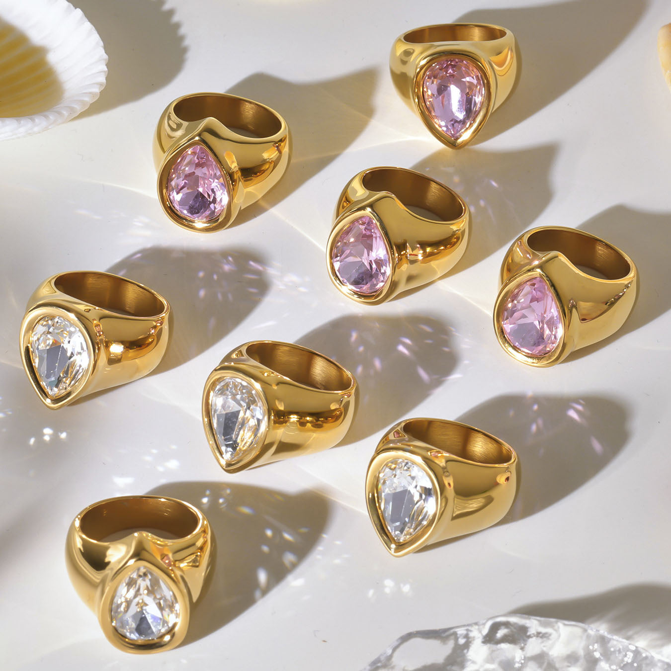 Luxe Chunky Teardrop Crystal Rings