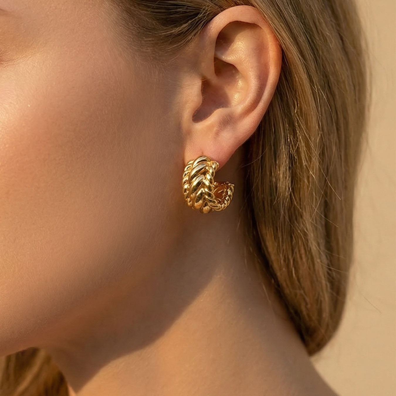 Chunky Twisted Rope Texture Hoop Earrings