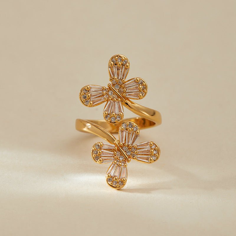 18K Gold Zircon Flower Rings - Shuling Jewelry
