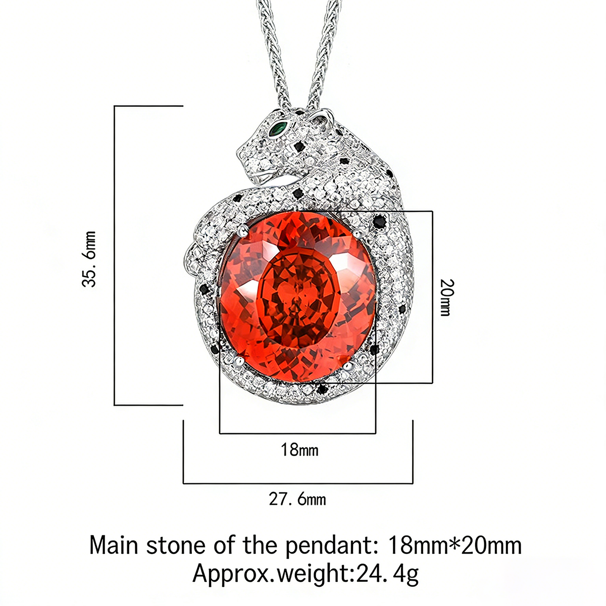 Sparkling Pave Panther Oval Gemstone Necklace