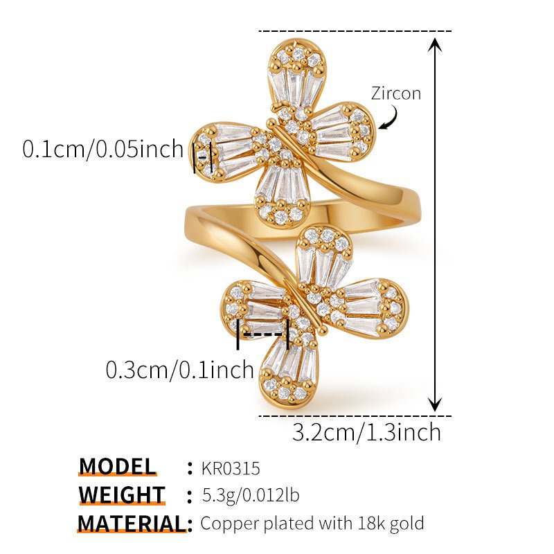 18K Gold Zircon Flower Rings - Shuling Jewelry