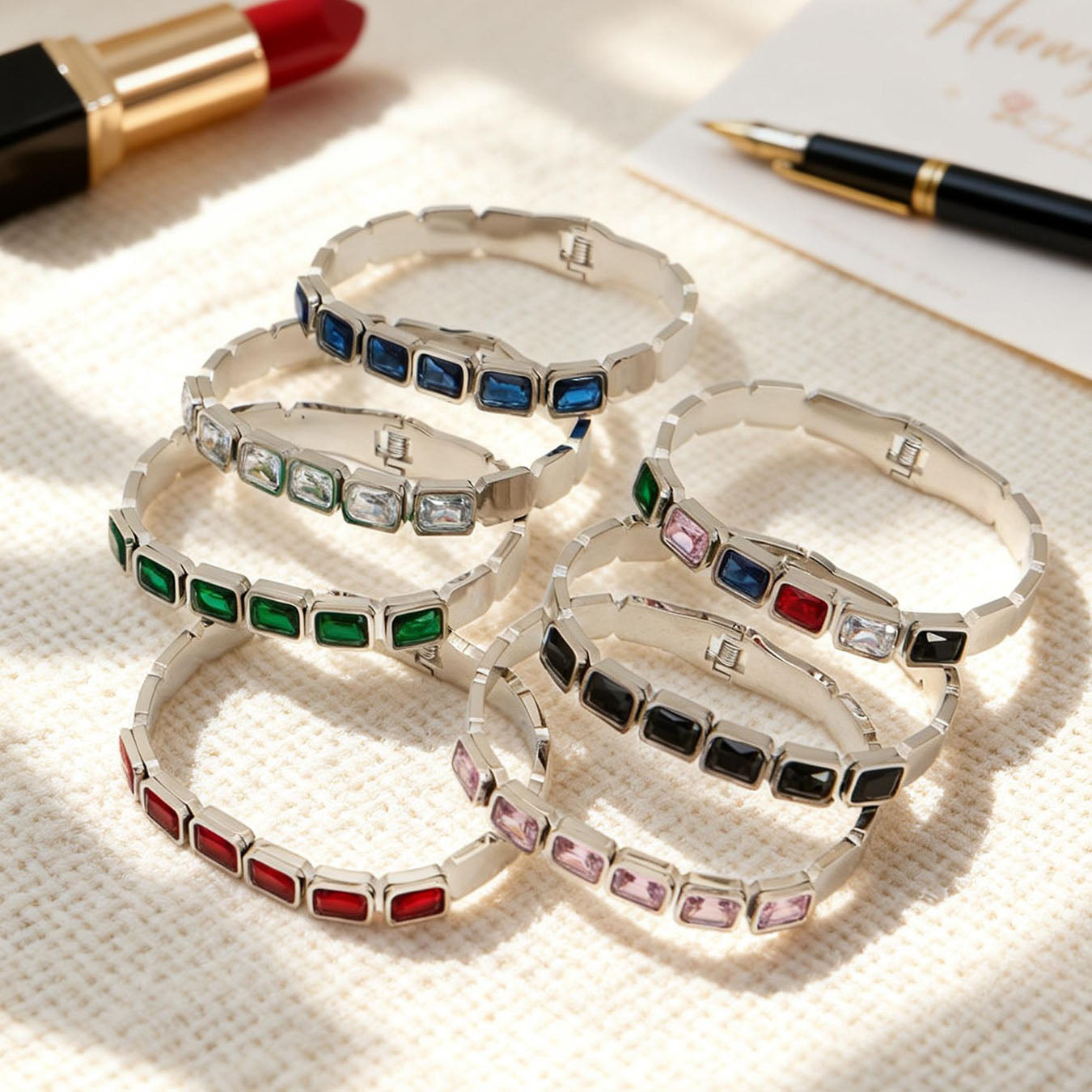 Emerald-Cut Crystal Hinged Bangle