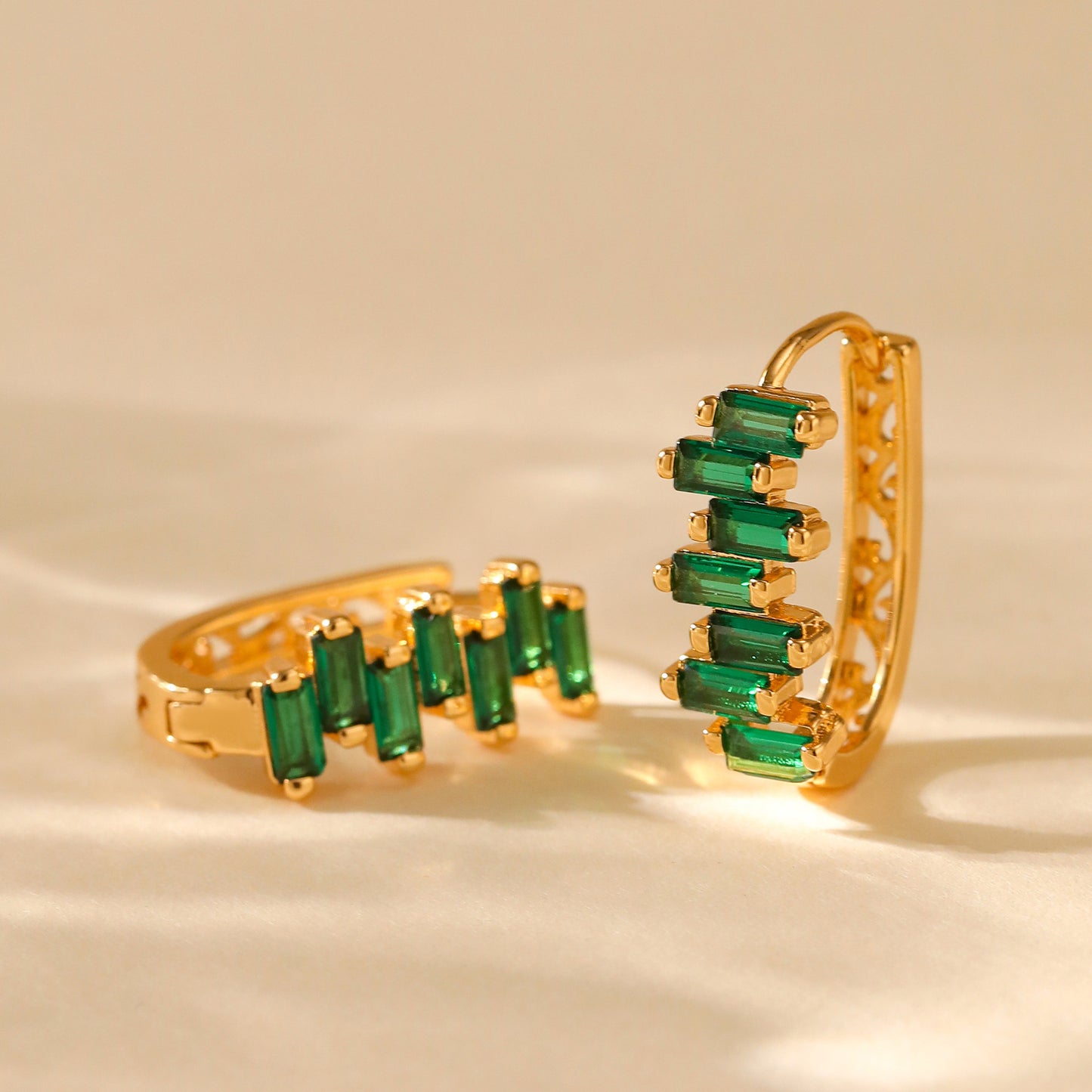 Emerald Clover Huggie Hoops