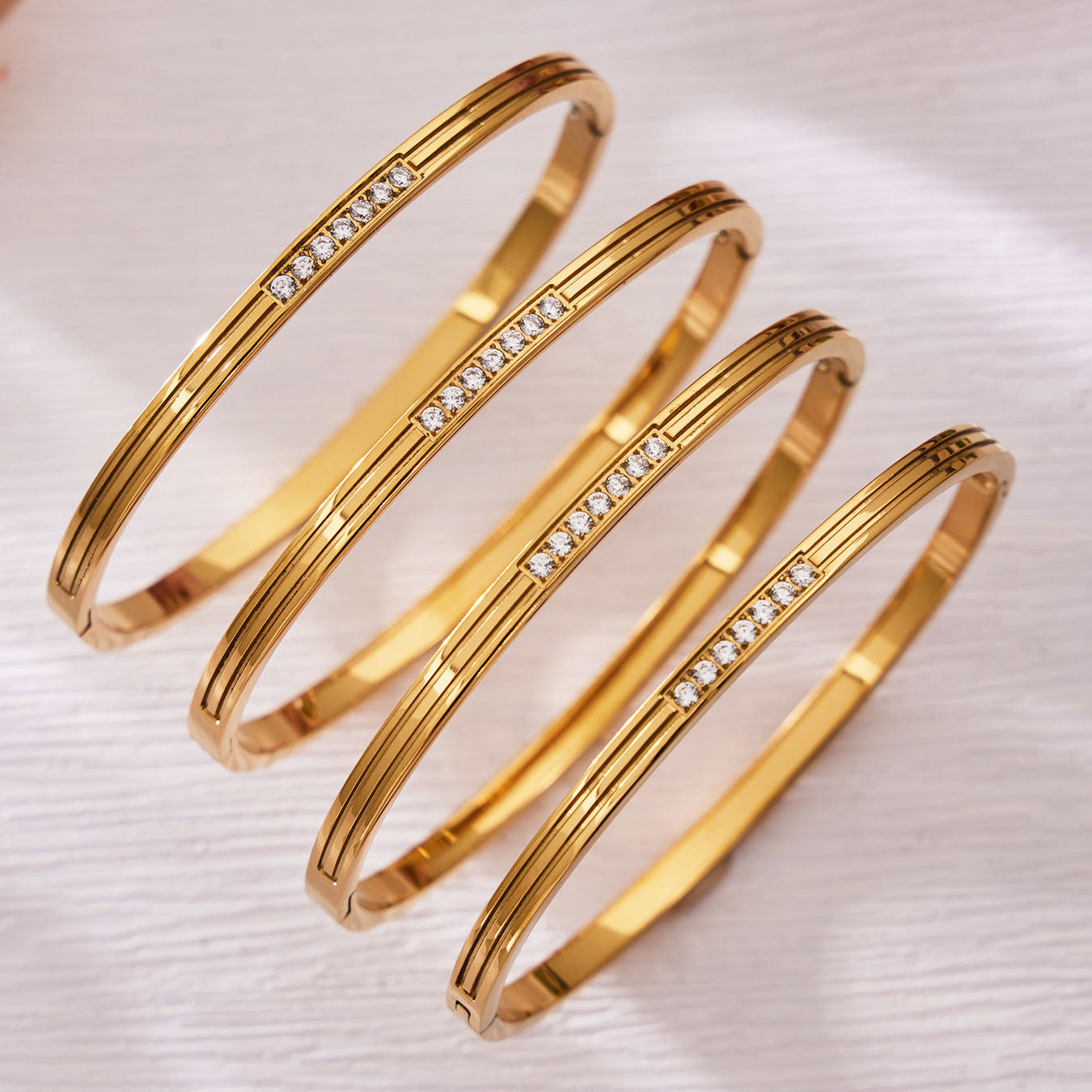 Elegant Grooved Crystal Stackable Bangles