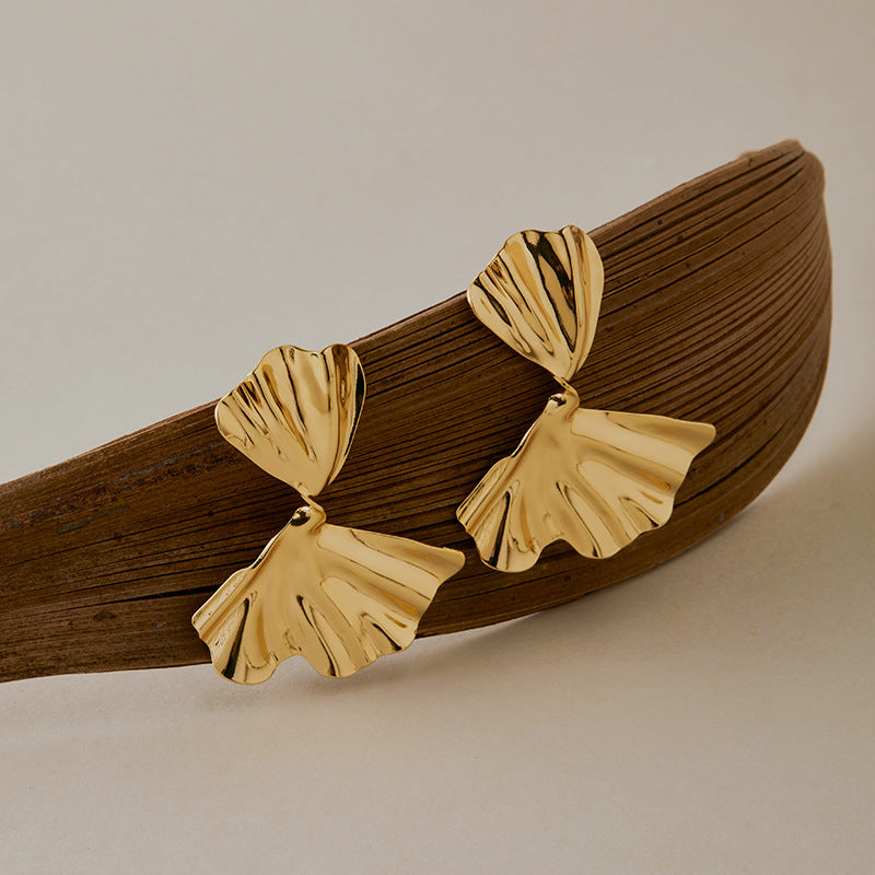 Sculptural Ginkgo Leaf Statement Earrings