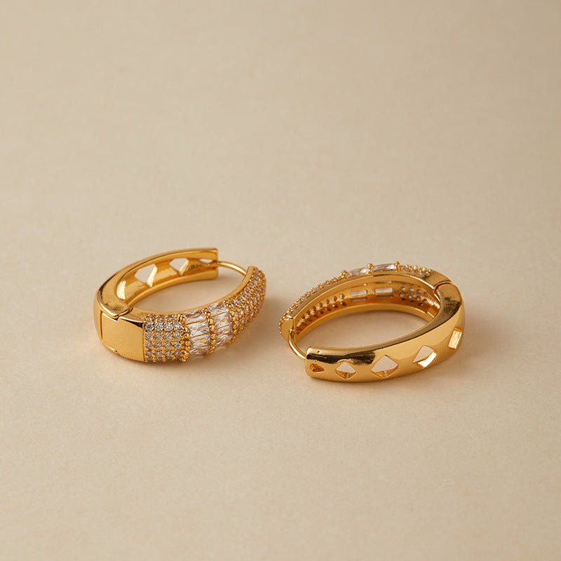 18K Gold Vintage Zircon Hoop Earrings - Shuling Jewelry