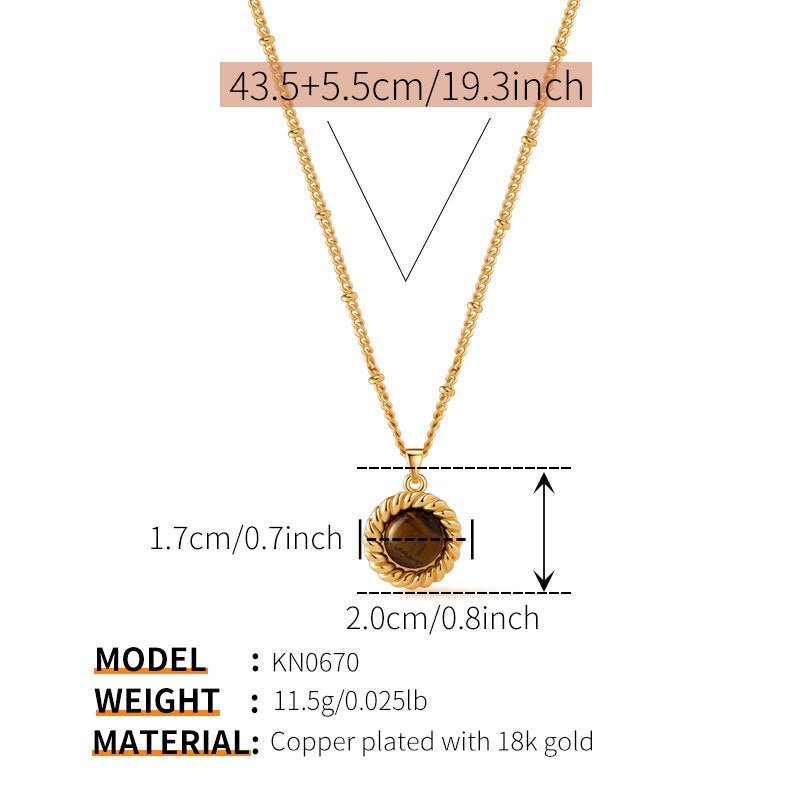 18K Gold Tiger's Eye Pendant Necklace - Shuling Jewelry