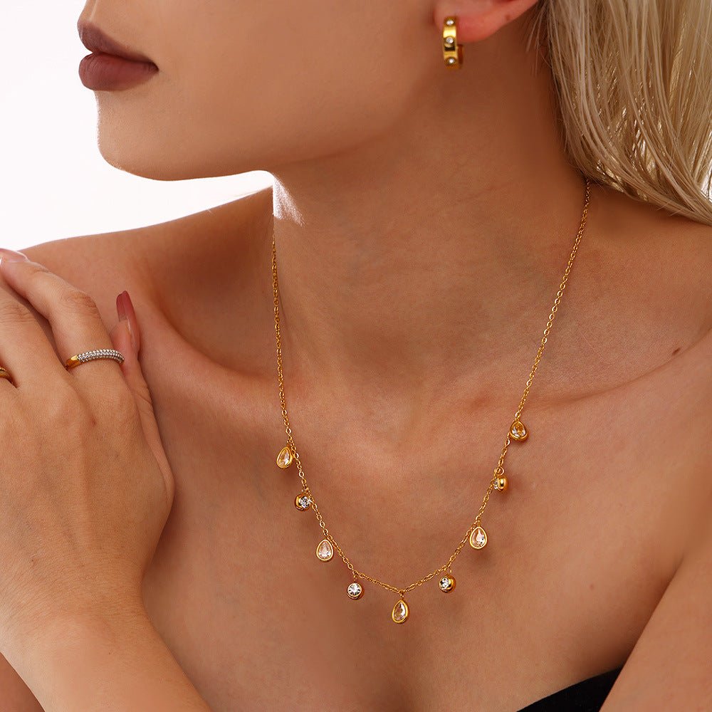 Teardrop Zircon Clavicle Necklace - Shuling Jewelry