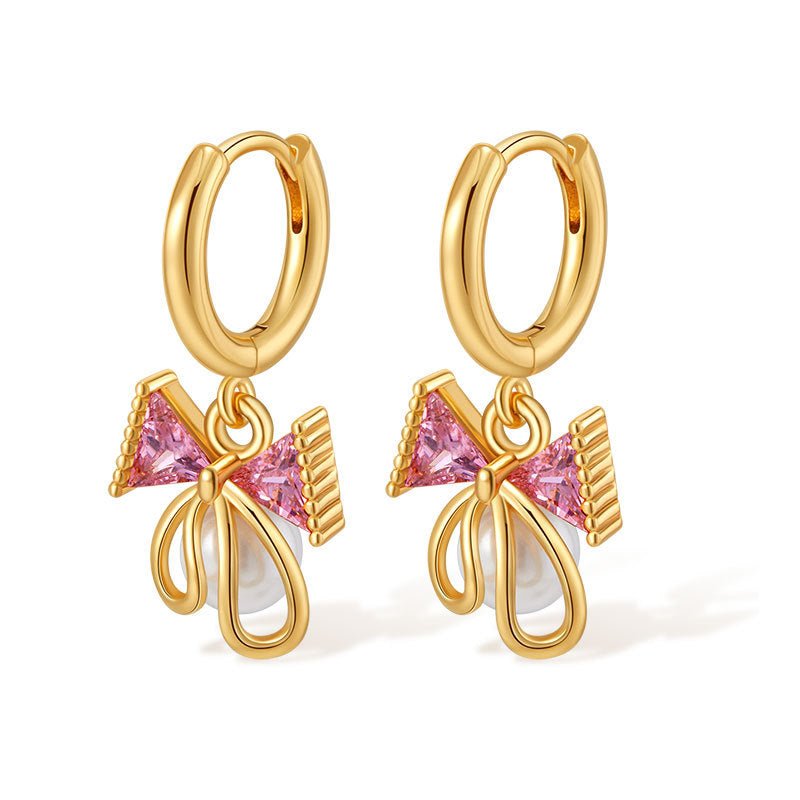 18K Gold Zircon Butterfly Knot Earrings - Shuling Jewelry