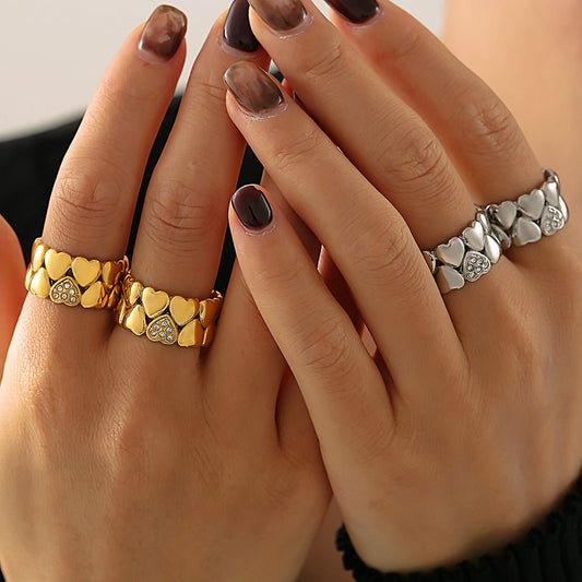 18K Gold Vintage Heart Double - layered Rings - Shuling Jewelry