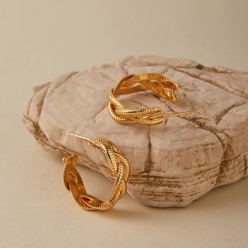 18K Gold Twisted Braid Wrapped Earrings - Shuling Jewelry
