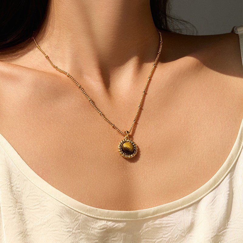 18K Gold Tiger's Eye Pendant Necklace - Shuling Jewelry