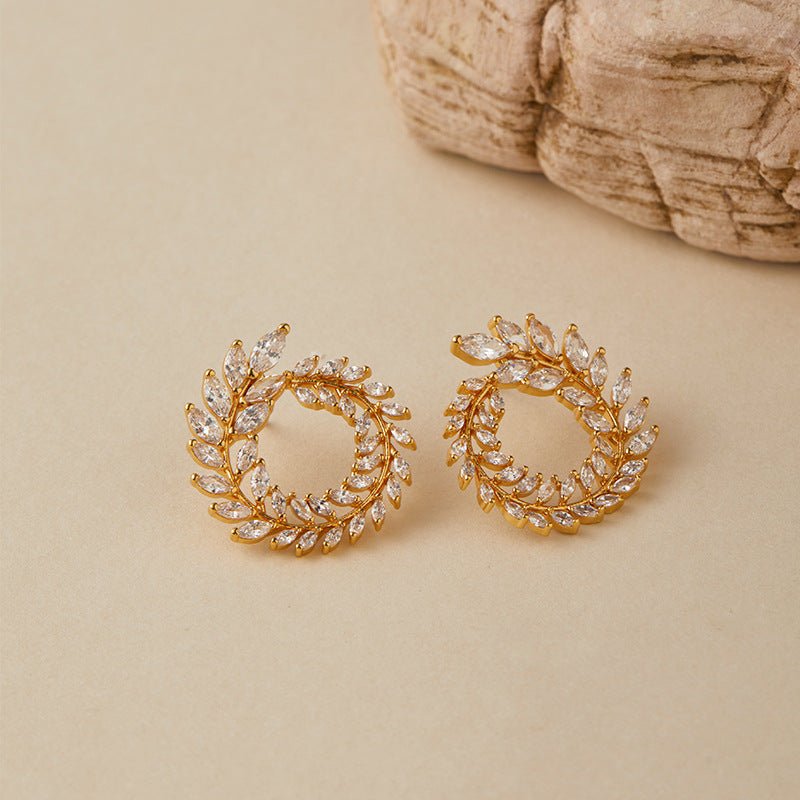 18K Gold Zircon Wheat Ear Studs - Shuling Jewelry