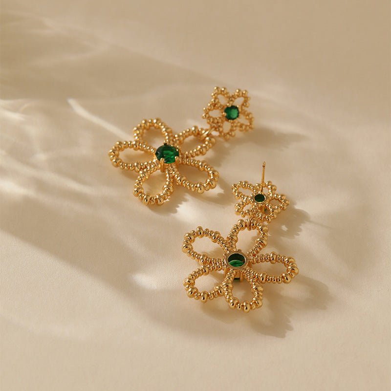 18K Gold Large Flower Earrings - Shuling Jewelry