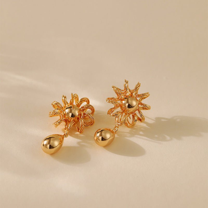 18K Gold Sunflower Waterdrop Earrings - Shuling Jewelry