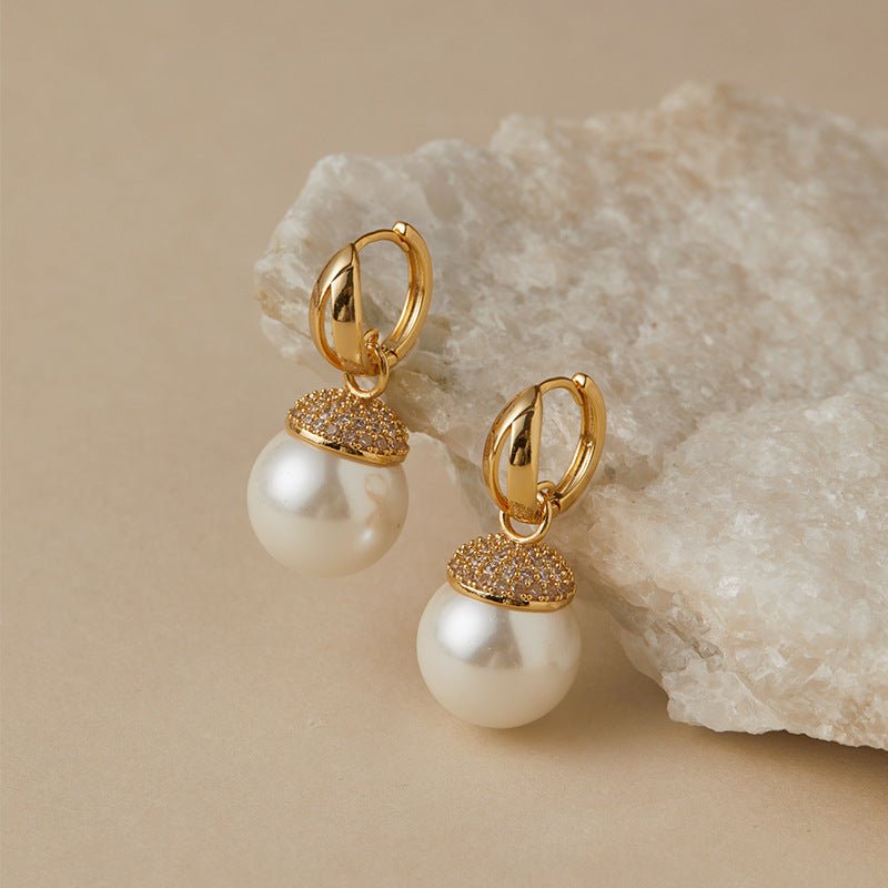 Retro Diamond Pearl Drop Earrings - Shuling Jewelry