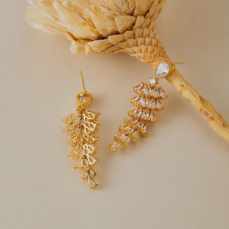 18K Gold Zircon Tassel Earrings - Shuling Jewelry