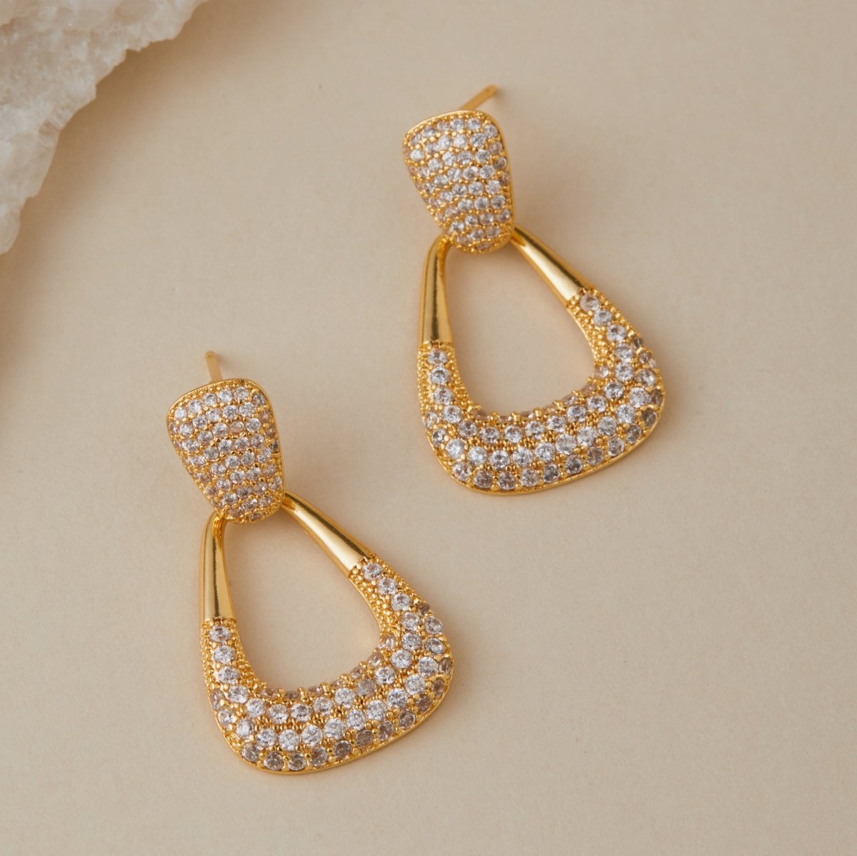 18K Gold Classic Zircon Golden Earrings - Shuling Jewelry