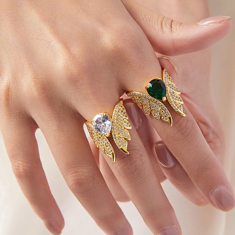 Angel Wing Pear-Cut Crystal Ring