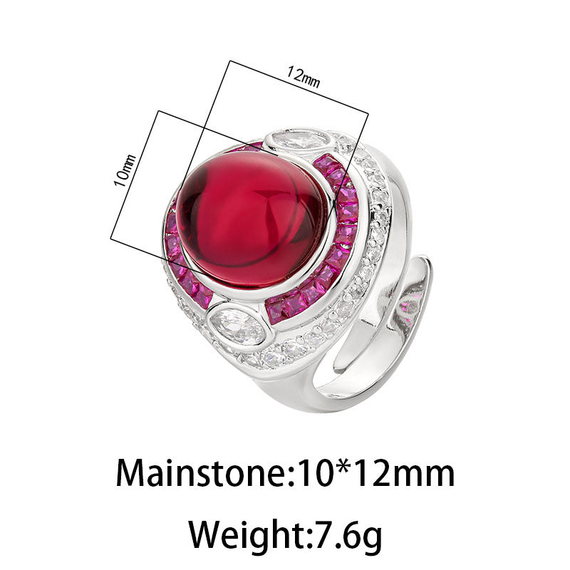 Luminous Star-Effect Cabochon Gemstone Halo Statement Ring