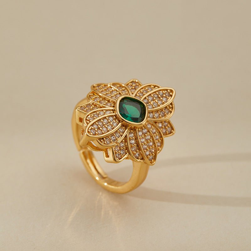 18K Gold Zircon Flower Rings - Shuling Jewelry