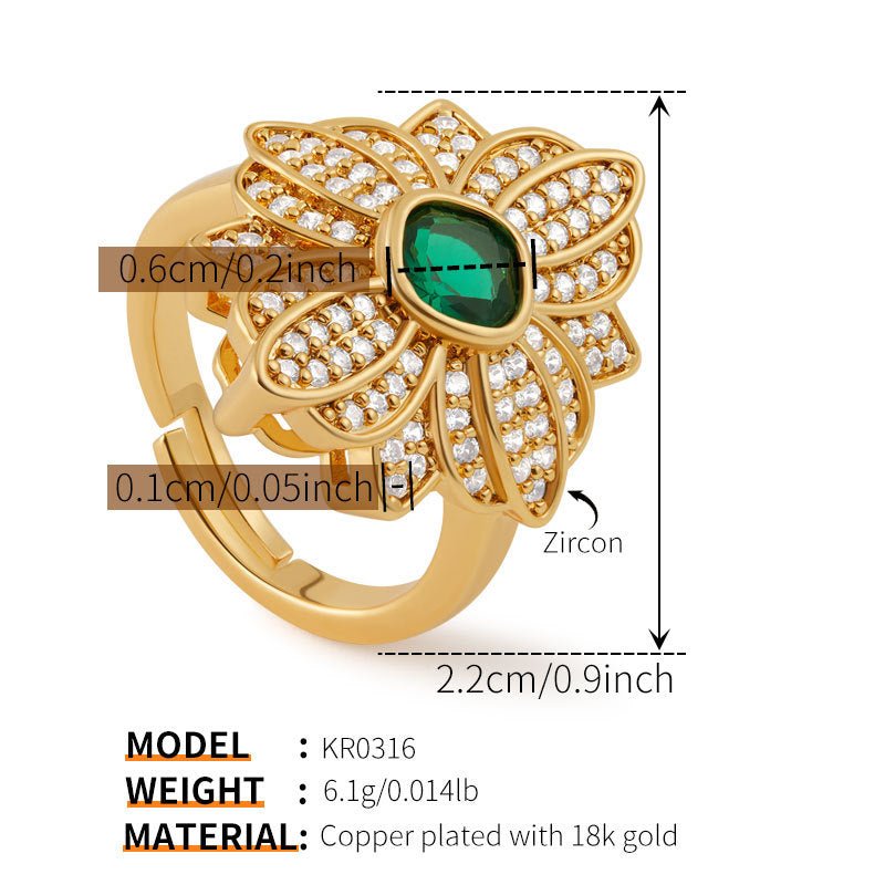 18K Gold Zircon Flower Rings - Shuling Jewelry