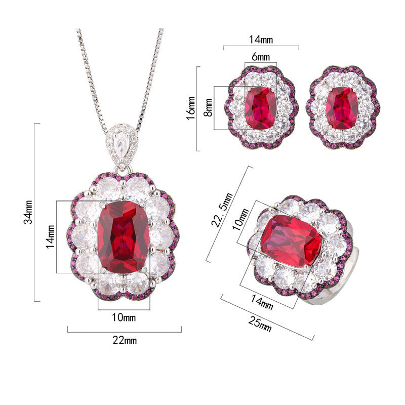 Luxury Red Crystal Halo Jewelry Set
