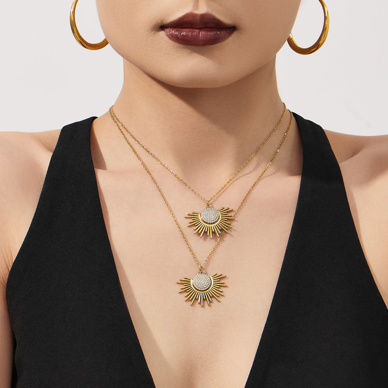 Radiant Celestial Pave Sunburst Gold Necklace
