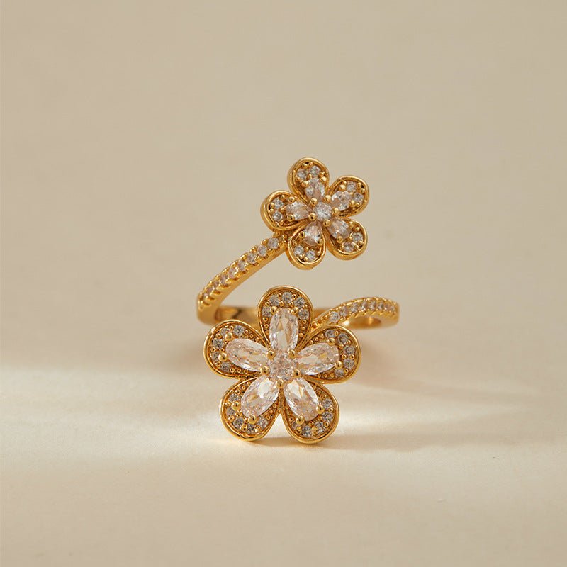 18K Gold Zircon Flower Rings - Shuling Jewelry