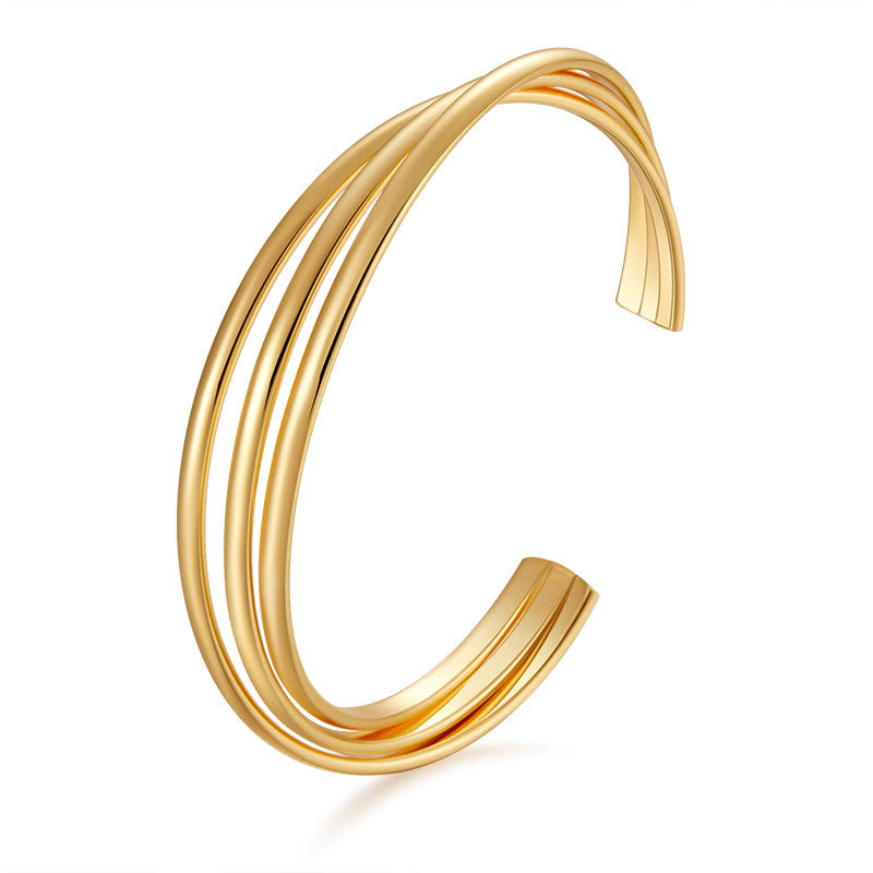 Minimalist Triple-Layer Golden Cuff Bangle