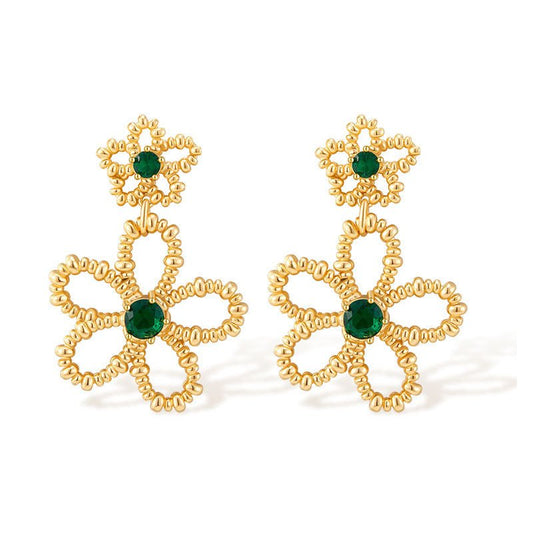 18K Gold Large Flower Earrings - Shuling Jewelry