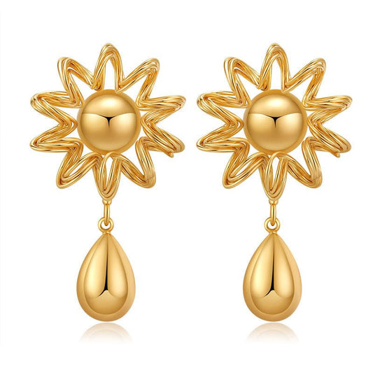 18K Gold Sunflower Waterdrop Earrings - Shuling Jewelry