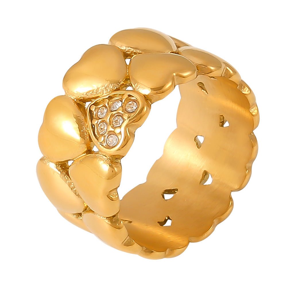 18K Gold Vintage Heart Double - layered Rings - Shuling Jewelry