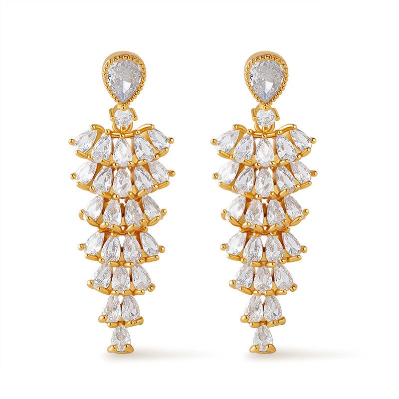 18K Gold Zircon Tassel Earrings - Shuling Jewelry