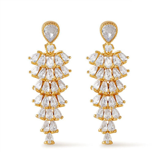 18K Gold Zircon Tassel Earrings - Shuling Jewelry