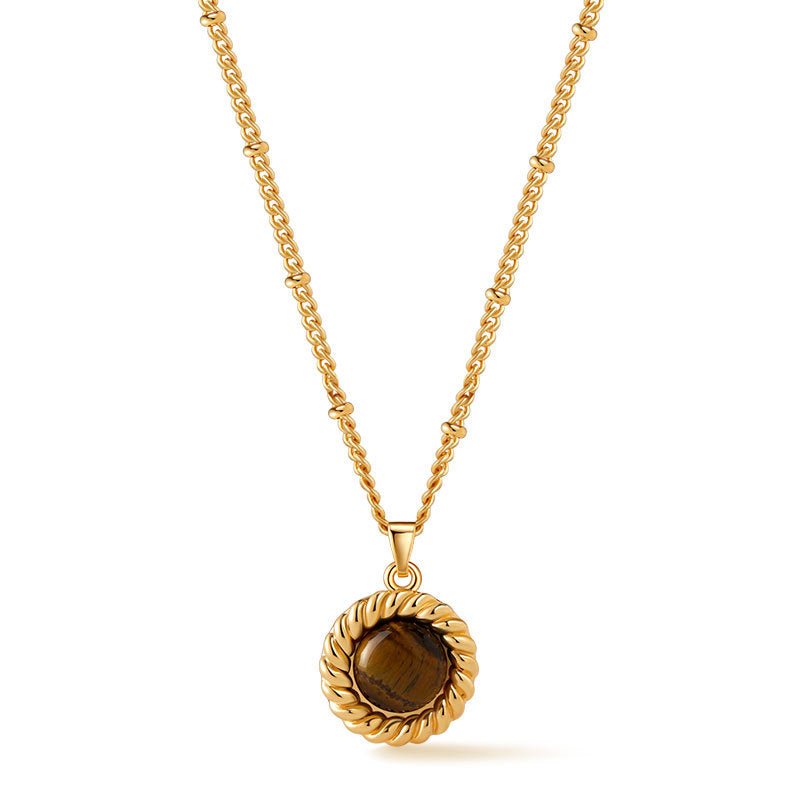 18K Gold Tiger's Eye Pendant Necklace - Shuling Jewelry