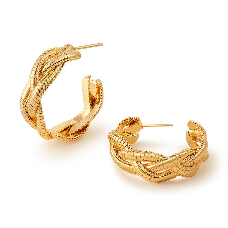 18K Gold Twisted Braid Wrapped Earrings - Shuling Jewelry