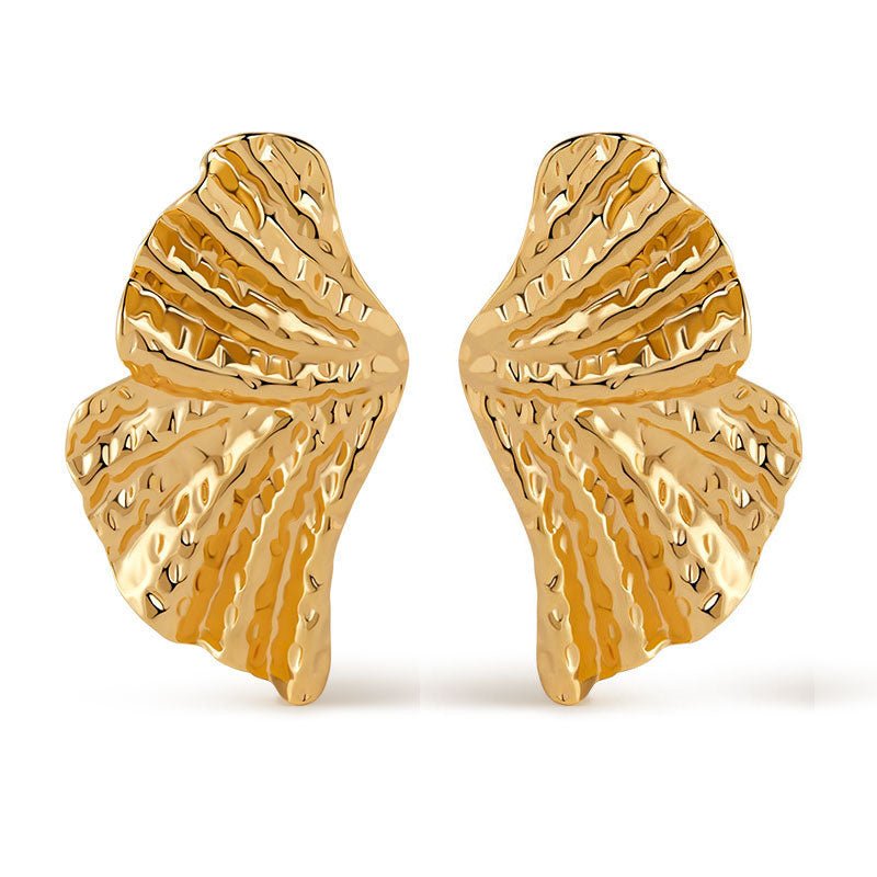 18K Gold Exaggerated Pleated Texture Stud Earrings - Shuling Jewelry